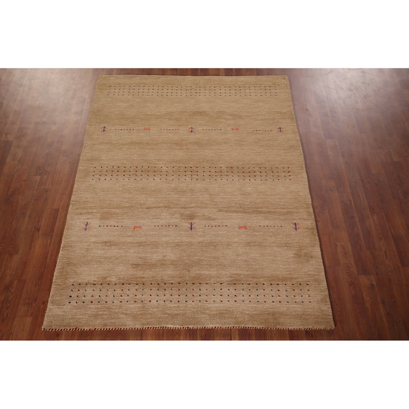 Tribal Gabbeh Oriental Area Rug Hand-Knotted Brown Wool Carpet - 4'10"x 6'5"