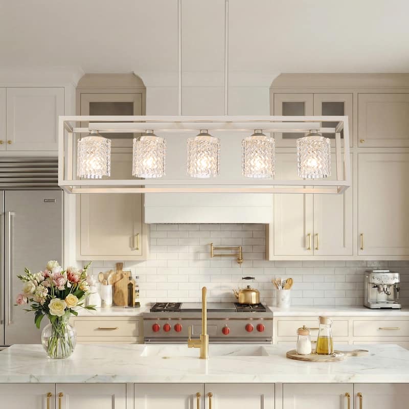 Modern Glam 5-light 37in Kitchen Island Lights Crystal Rectangle Chandelier