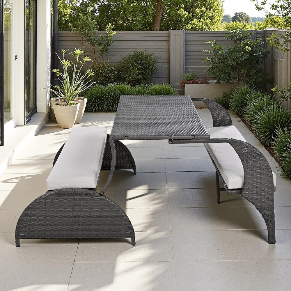 Multi-Functional Outdoor Patio Rattan Loveseat Sofa, Convertible 4-Seats Dining Set