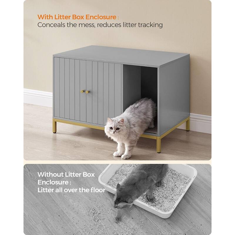 Wooden Enclosed Cat Litter Box Cabinet with Storage and Ventilation