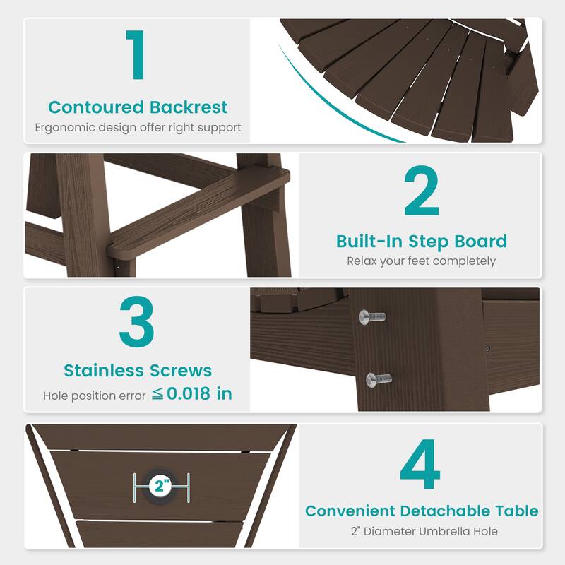 Outdoor Tall Adirondack Chair Set of 2 with Connecting Tray