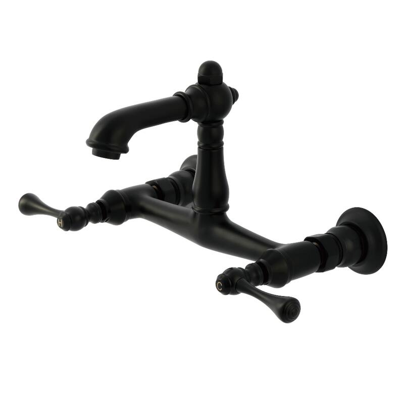 Kingston Brass English Country Two-Handle 2-Hole Wall Mount Bathroom Faucet - Matte Black
