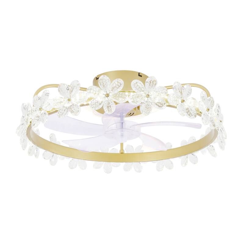 Bella Depot Gold Low Profile Ceiling Fan with Dimmable Light and Remote Control Crystal Flowers for Children