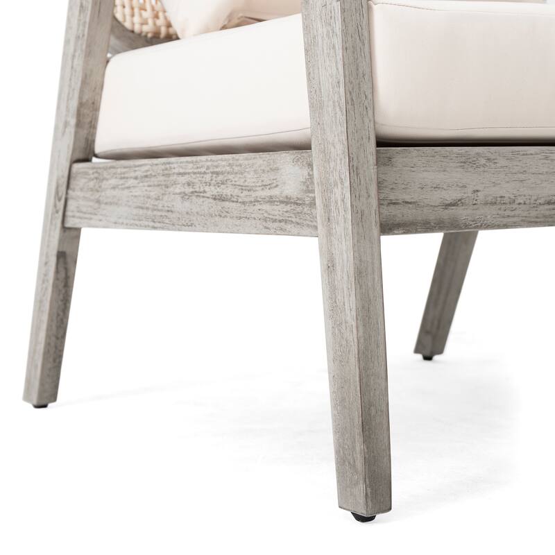 Outdoor Acacia Wood Patio Club Chair with Waterproof Thick Cushion