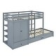 preview thumbnail 14 of 16, Twin-over-Twin Pine Wood Bunk Bed with Wardrobe, Drawers, and Shelves, Full-Length Guardrail