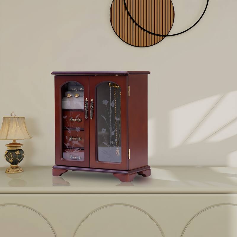 Refined jewelry organizers and storage,Brown vintage wooden jewelry box with Ring Holder - 10*5.2*11.7in