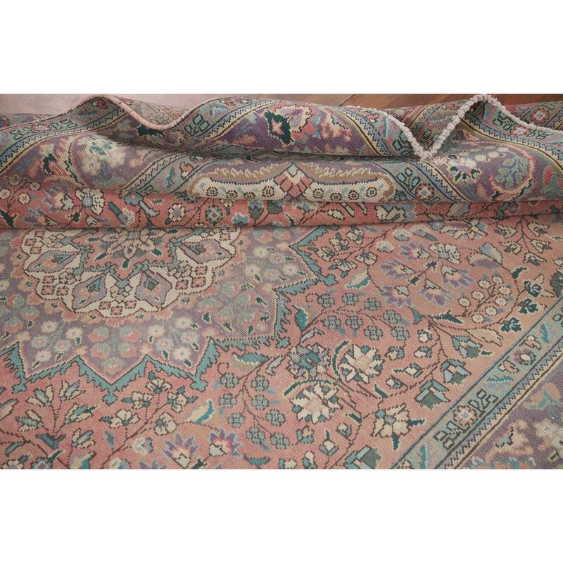 Hand Knotted Oriental 100% Wool Carpet Traditional Floral Pink Tabriz Area Rug - 9' 6'' X 6' 8''