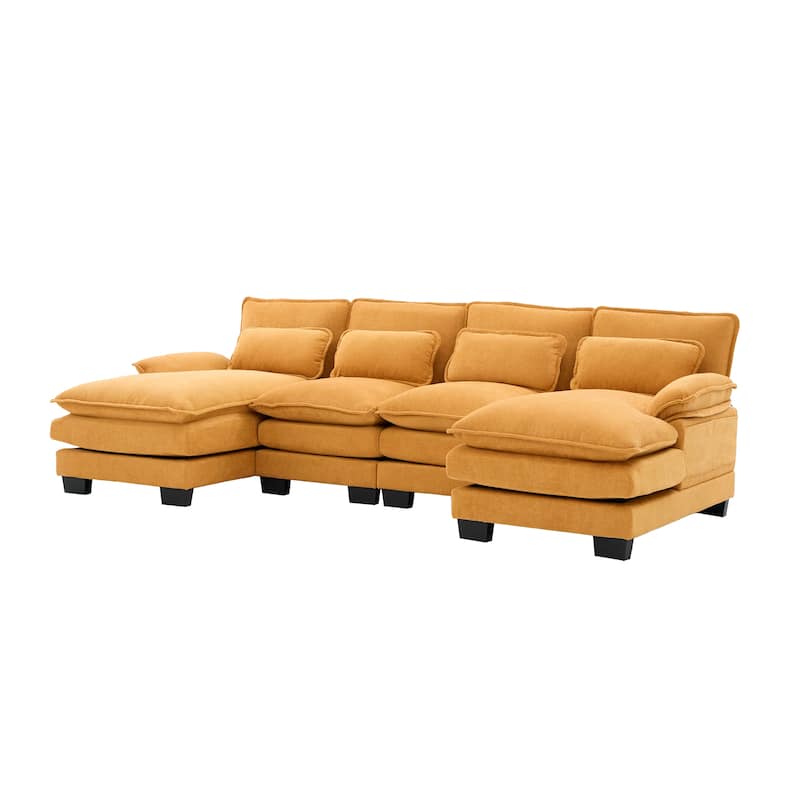 Symmetrical Chenille Upholstered Sectional Sofa U-shaped Cloud Couch with Double Chaise, Side Pockets and Double-layer Cushions