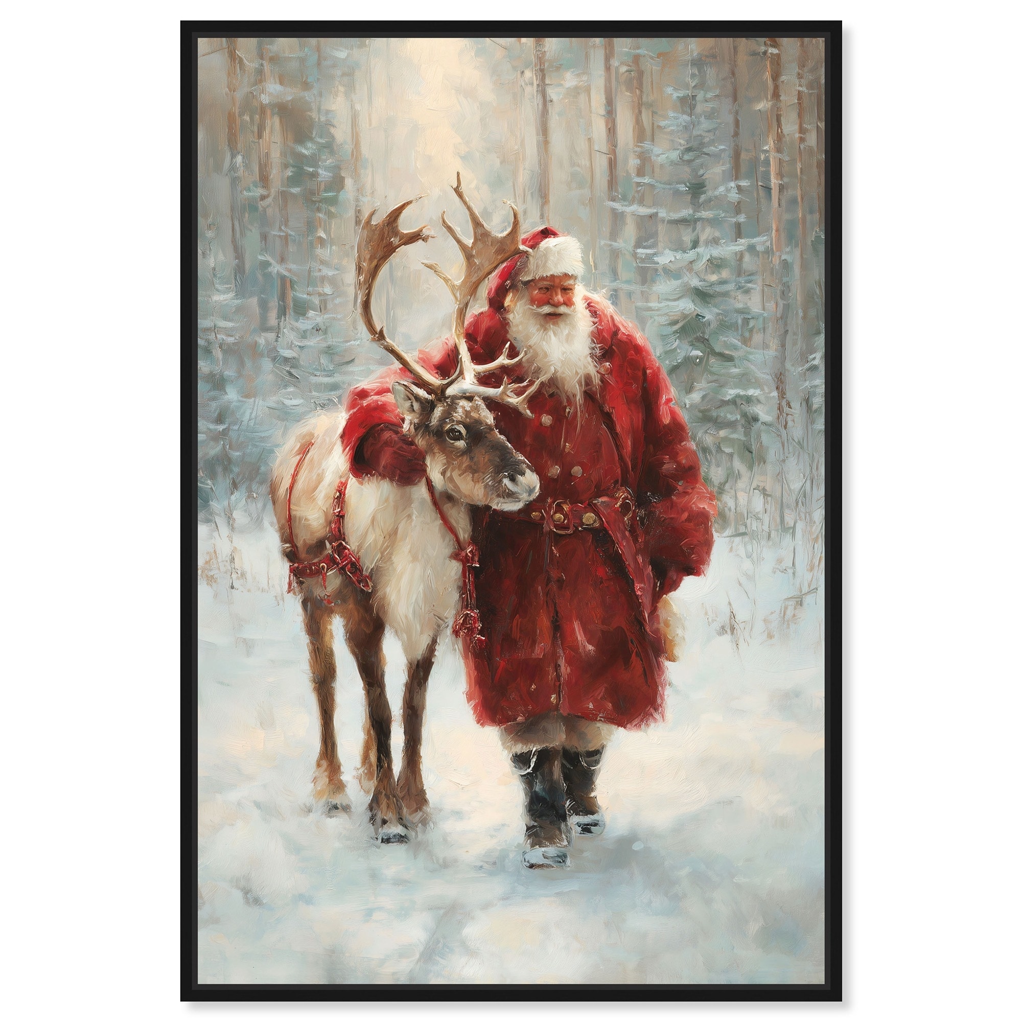 Santa and His Reindeer Christmas Decor Canvas Print by Art Remedy