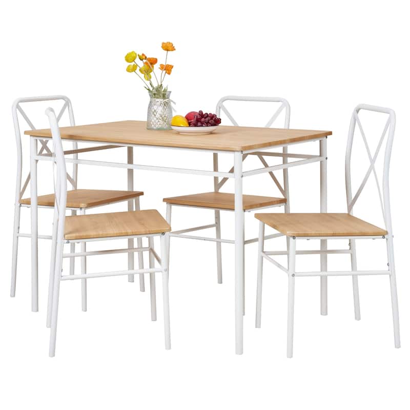 VECELO 5-Piece Dining Table Set with 4 Chairs, 42"Kitchen Table & Chairs Set, Dining Room Table with Metal Frame & MDF Board