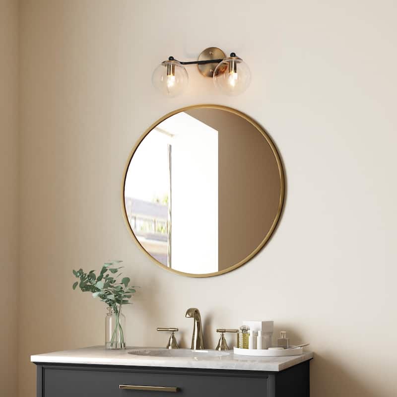 Modern 2-Light Black Gold Bathroom Vanity Lights Over Mirror Dual Globe ...