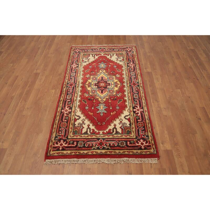 Hand Knotted Oriental 100% Wool Carpet Traditional Medallion Red Heriz (serapi) Area Rug - 5' 6'' X 2' 11''