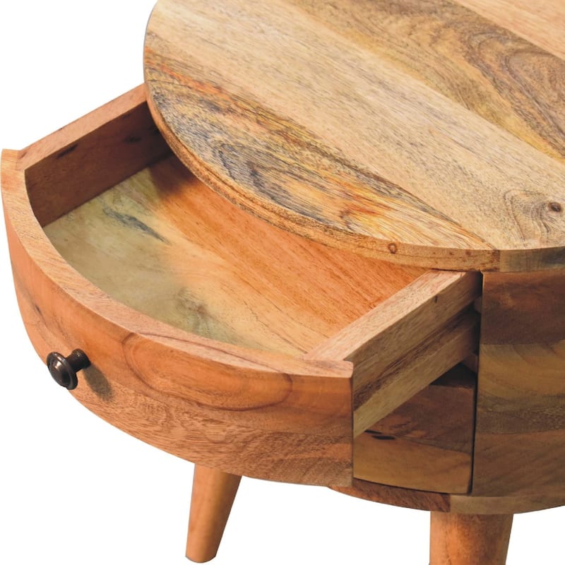 HomeRoots 20" Natural Solid Wood Round Two Drawer Nightstand