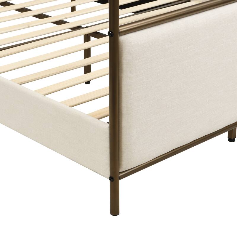 Christopher Knight Home - Alice Modern PU Upholstered King Canopy Bed Frame with Iron Legs
