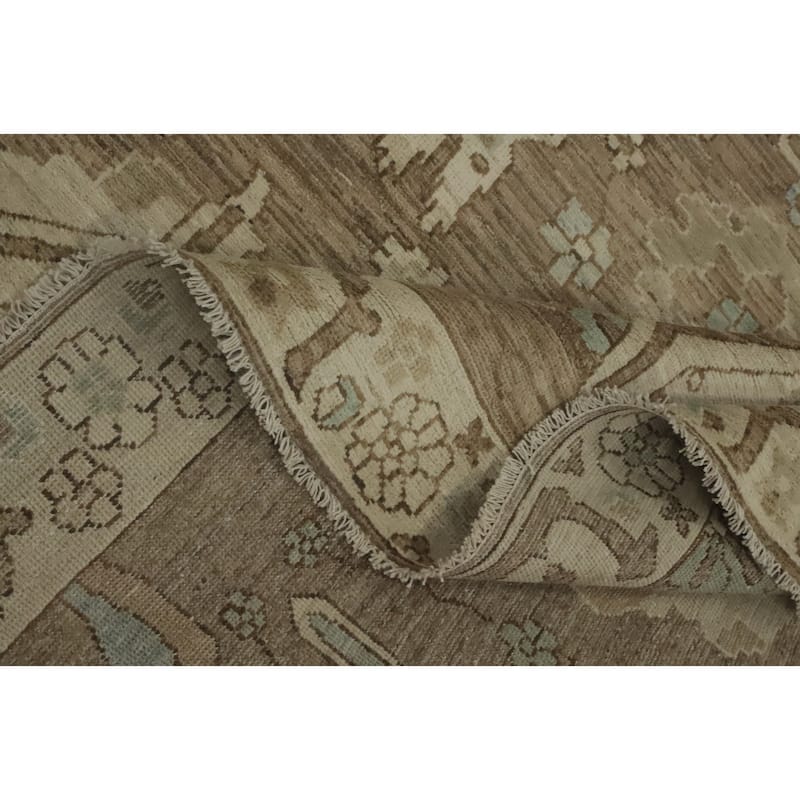 Hand Knotted Oriental 100% Wool Carpet Transitional All-Over Brown Oushak Area Rug - 10' 0'' X 7' 9''
