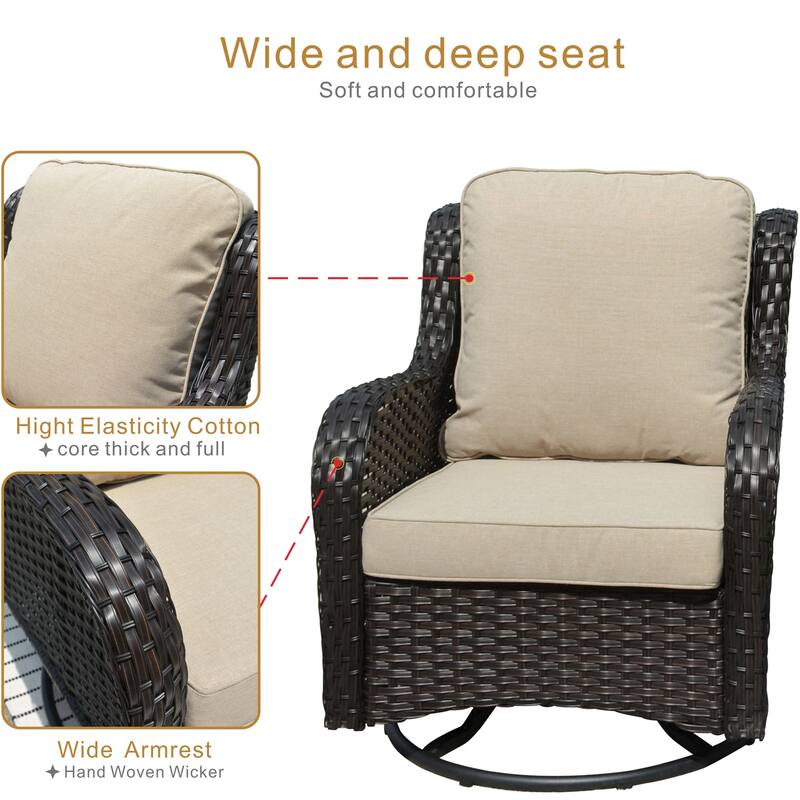 OVIOS 3-piece Rattan Wicker Rocking Swivel Chair Set
