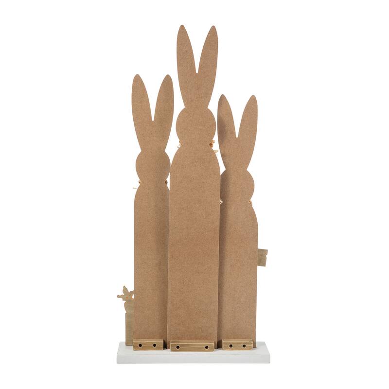Glitzhome 30"H Easter Wooden Bunny Family Standing Porch Sign Decor with Wreath