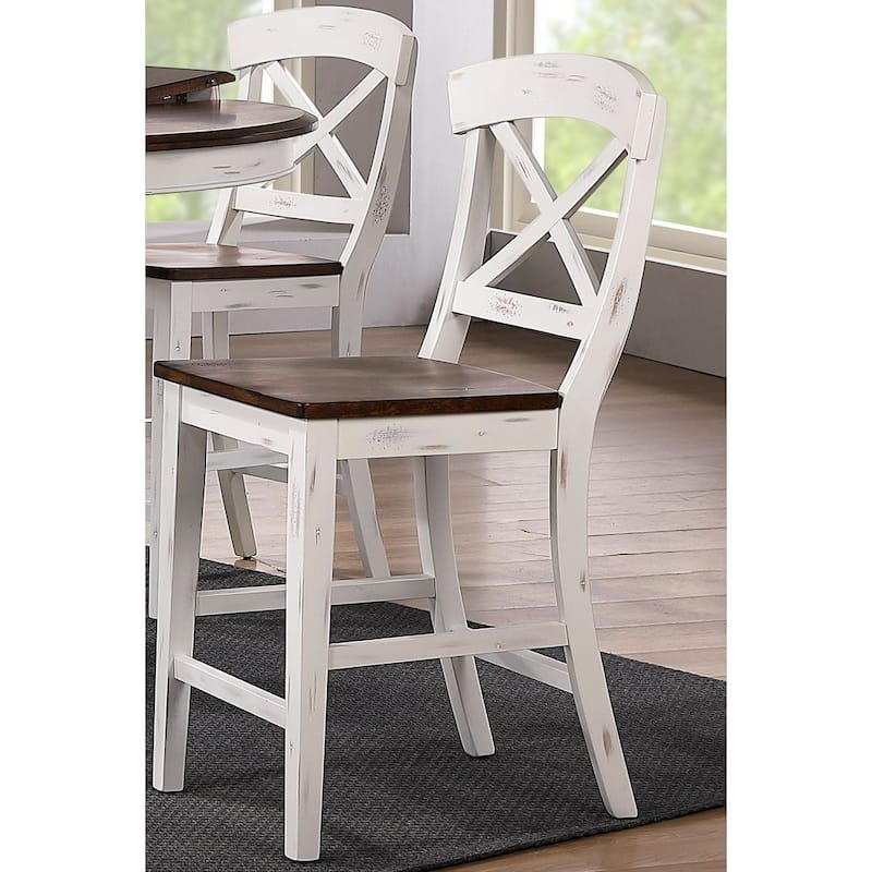 Transitional X-Back Cocoa Brown Cotton White Counter 5-Piece Set