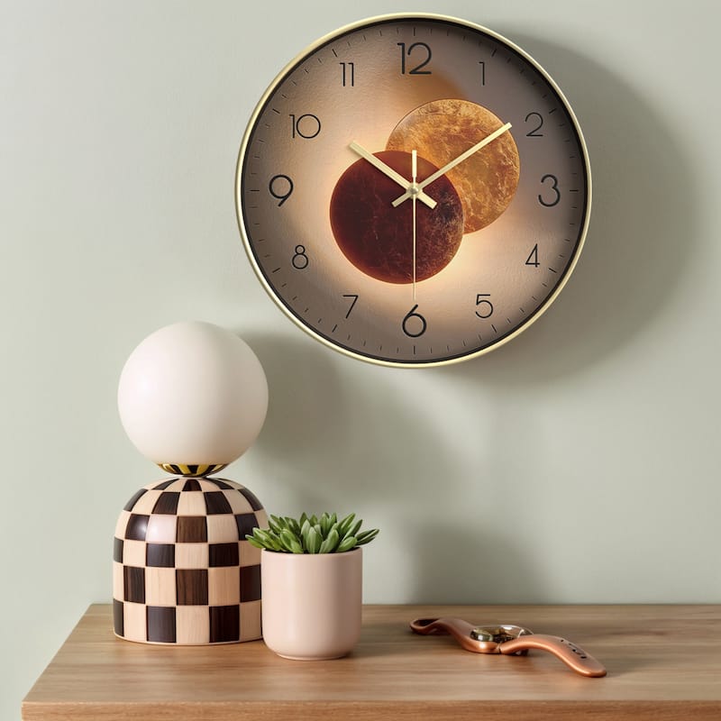 Exquisite Patterns Wall Clock, Silent Non Ticking Battery Operated Modern Clocks for Home 12 x 12 x 1.6 Inch - Gold-5