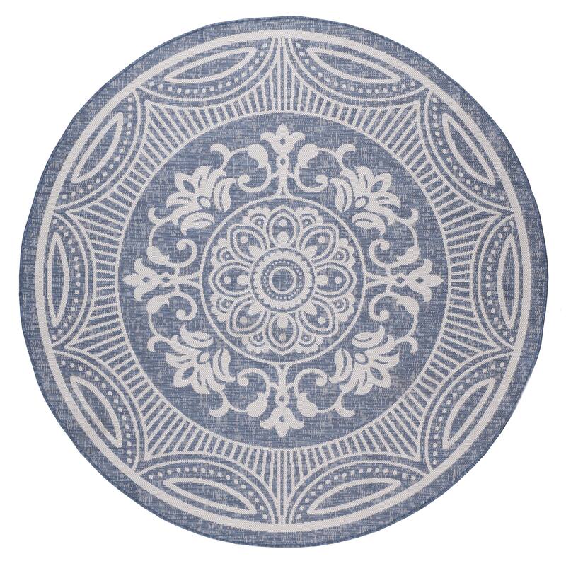 Beverly Rug Blue Medallion Indoor Outdoor Rug, Outside Carpet for Patio, Deck, Porch