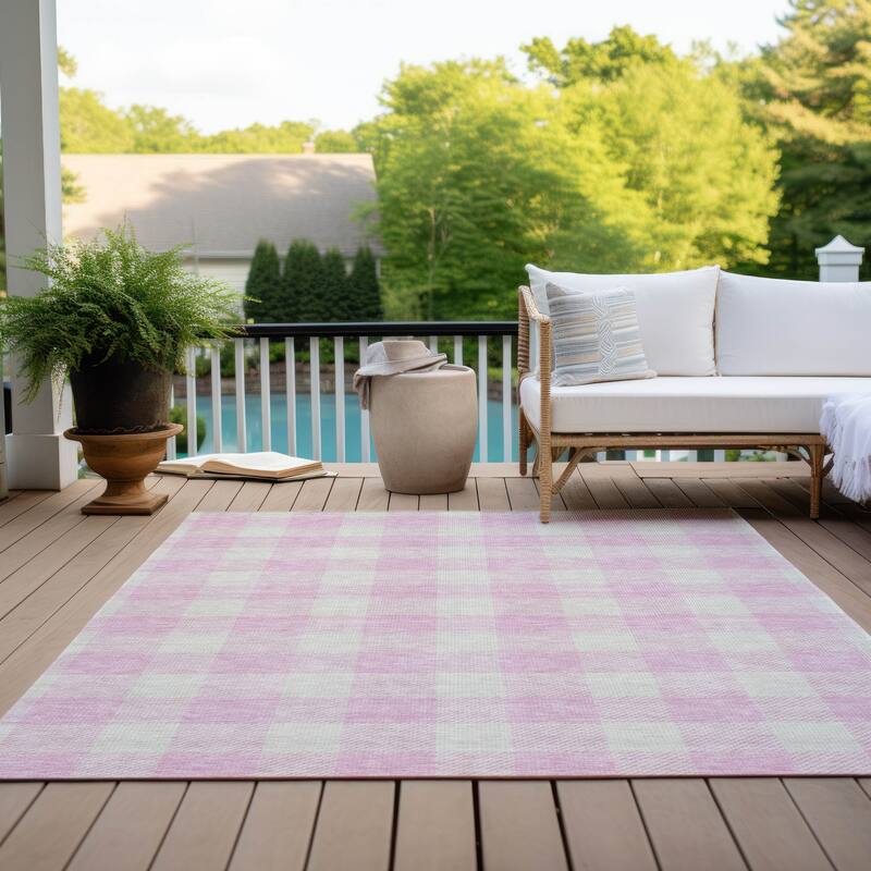 Machine Washable Indoor/ Outdoor Chantille Plaid Rug