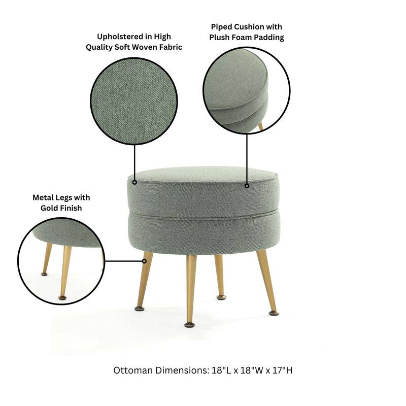 Upholstered Accent Ottoman with Metal Legs Mid Century Modern Design