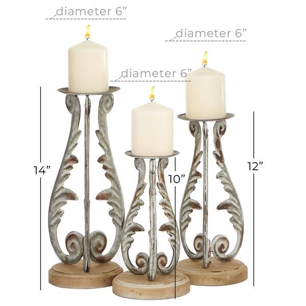 Distressed Silver Metal And Wood Candle Holders Set Of 3 14 12 10 6 X 6 X 14 On Sale Overstock 32141440