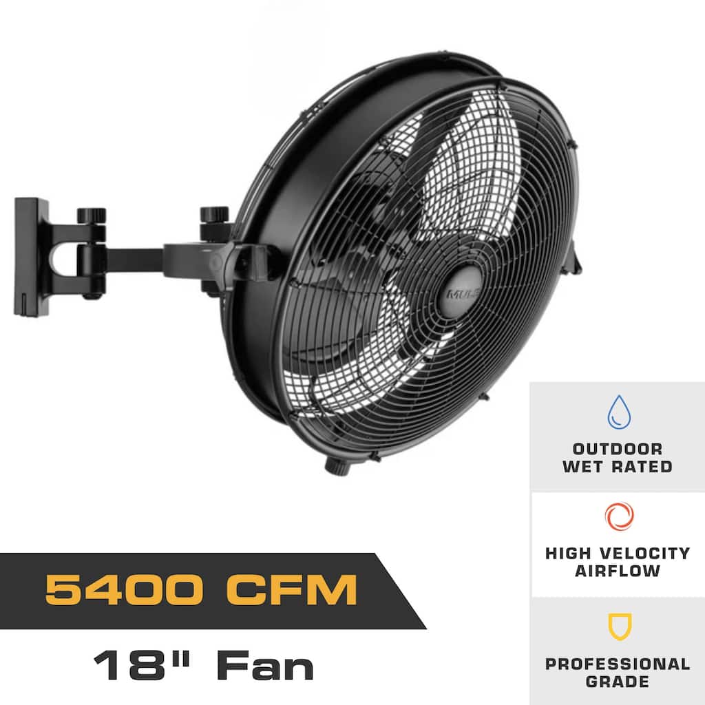 18" Mule Matte Black Outdoor Wet-Rated Wall Fan - 18 Inches