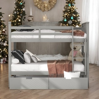 Full over Full Functional Bunk Bed With Drawers and Ladder for Bedroom