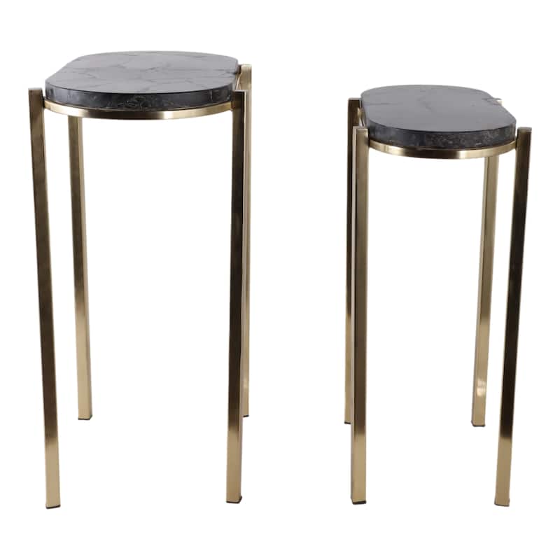 Stone Metal Side Table Modern Slim Base (Set of 2) - 22/24" Black - 24.0"
