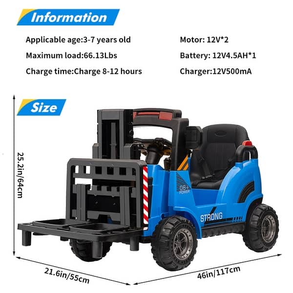 12V Ride On Forklift Toy Car For Kids - Remote Control, Liftable Fork & Pallet, 2 Speeds, Music, Safety Belt - Outdoor Toy For Boys & Girls