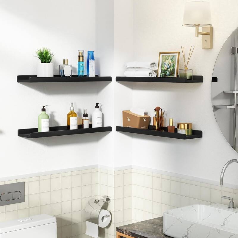 Black Long Floating Shelves for Wall 24 Inch Set of 4 - Black