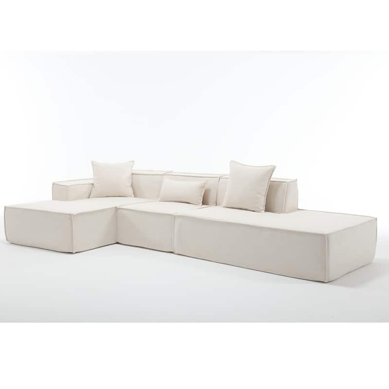 129.5'' L-Shaped 4 Seater Modular Sofa Set with Chaise, Soft Terrycloth Fabric, Perfect for Living Rooms