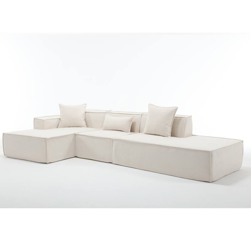 L-Shaped Modular Sofa Set,Modern Minimalist Design, Italian Style, Beige Polyester Fabric,Left Facing