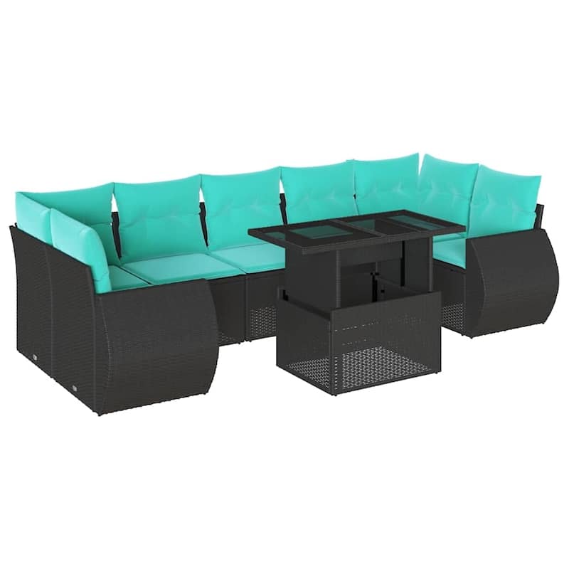 vidaXL Patio Sofa Set with Cushions and Table Outdoor 8 Piece Poly Rattan - 24.4 x 24.4 x 27.2
