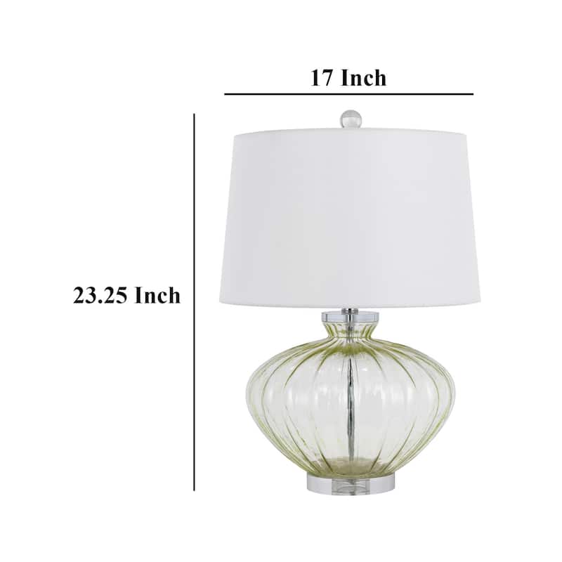 23 Inch Table Lamp Set of 2, Round Crystal Base, White Fabric Shade