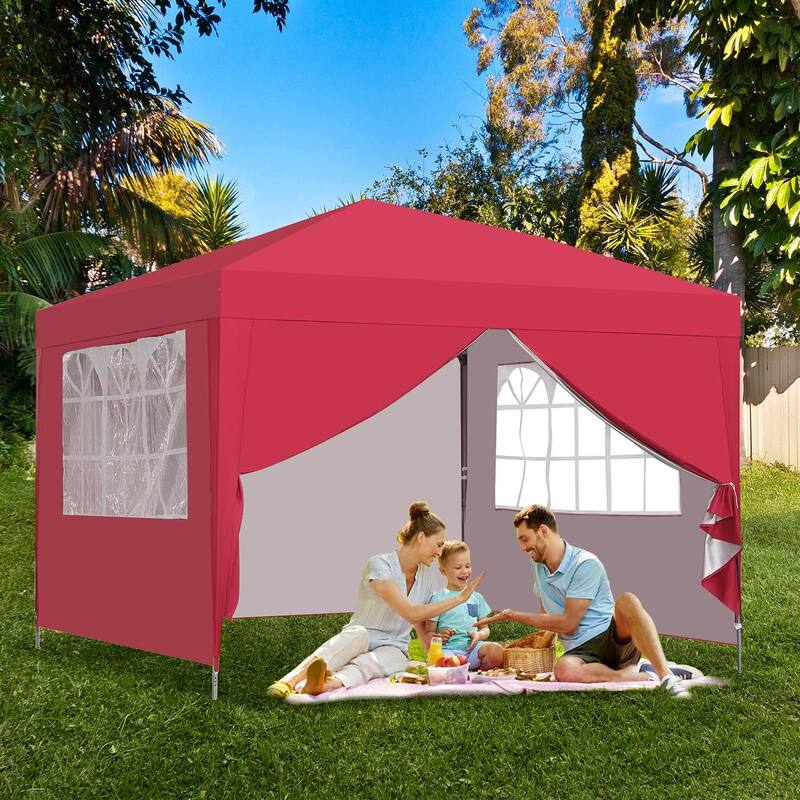Ainfox 10'x10' Pop Up Canopy Tent Outdoor Commercial Instant Gazebos Portable Shelter Canopies - Red