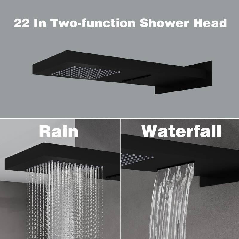 3-Function 22 in. Rectangle Wall Mount Rainfall Shower System With Hand shower(Valve Included)