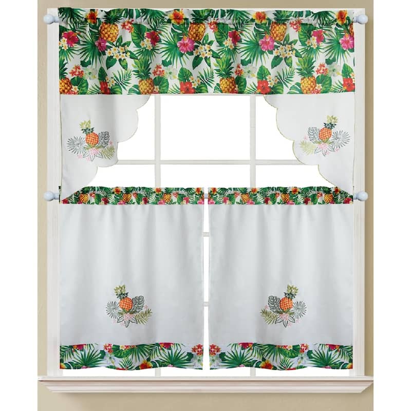 Lemon Fern Sunflower Tropical Tea Urban Kitchen Curtain Sets with Valance & Tiers - Tropical