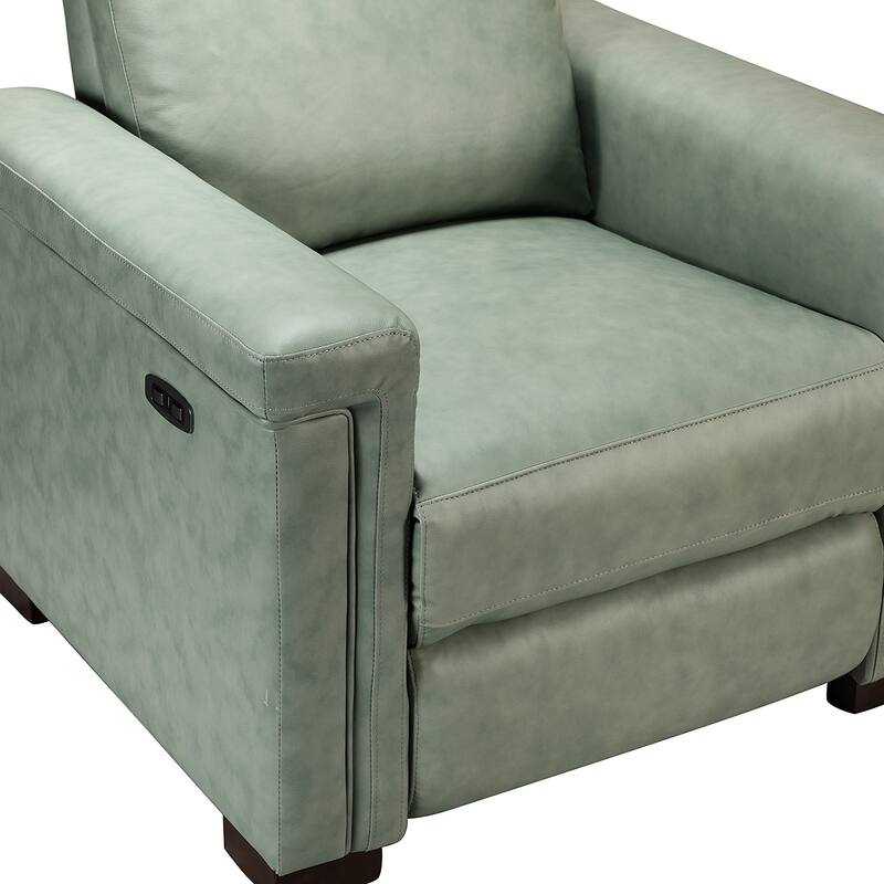 Alicia 34.65" Wide Contemporary Classic Genuine Leather Power Recliner With USB Port