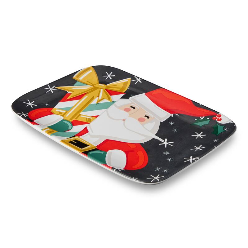Certifed International Christmas Whimsy Santa Rectangular Platter 14" x 10" - 14 L x 10 W x 1.125 H