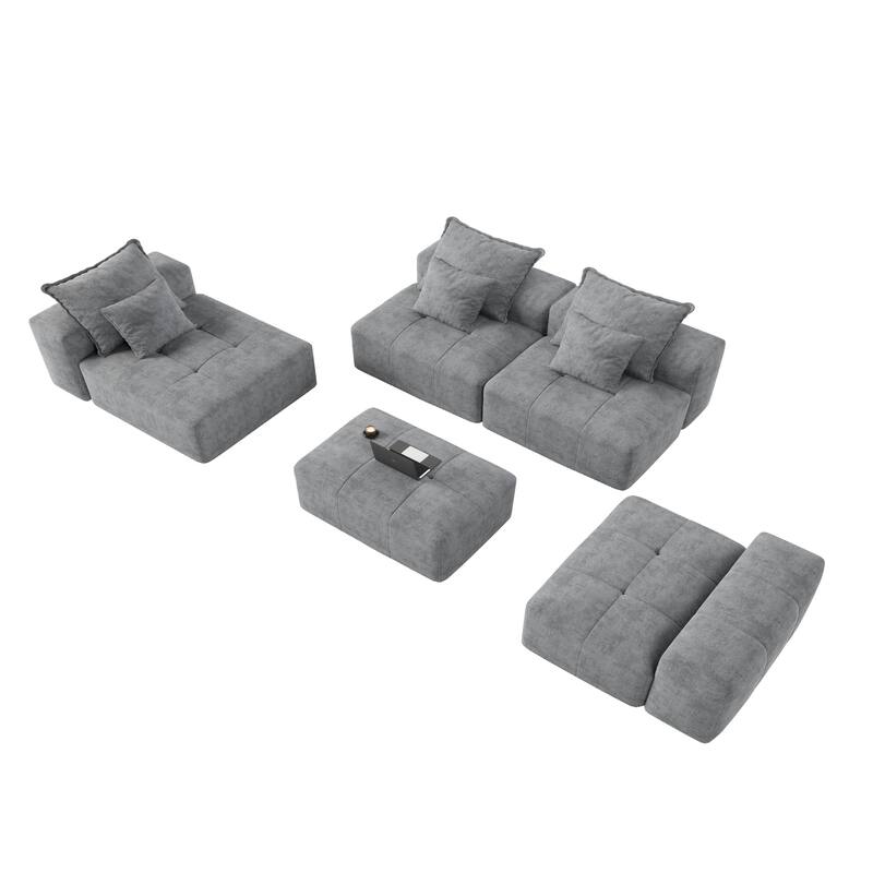 Modern Oversized Modular Chenille Sectional Sofa with Cushions and 6 Pillows for Living Room