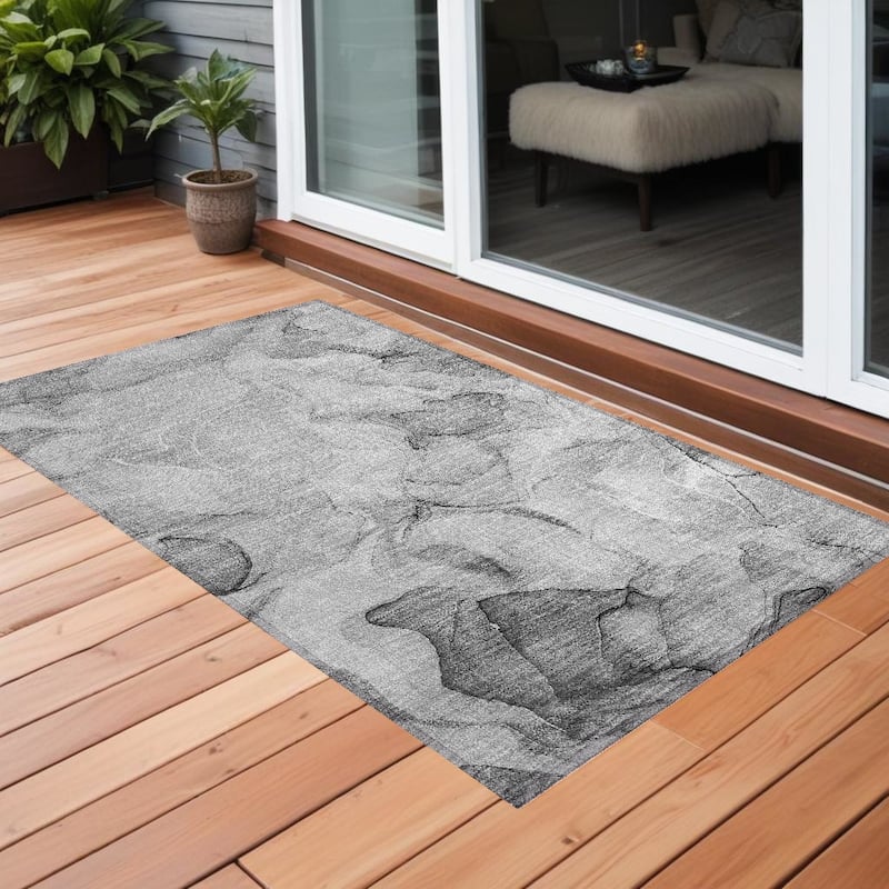 Alrim Artistic Abstract Weather Resistant Blended Style Runner Outdoor Rug - 3' x 5' - Grey