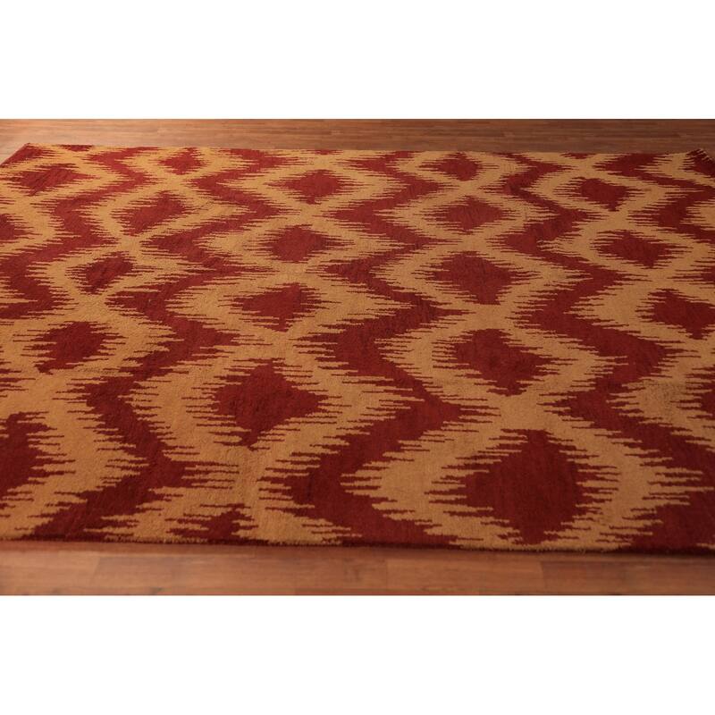 Hand Knotted Oriental 100% Wool Carpet Modern Geometric Red Moroccan Area Rug - 11' 8'' X 8' 11''