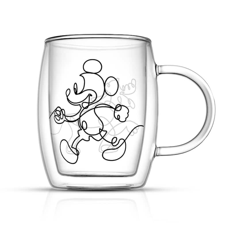 JoyJolt Disney Mickey and Pluto Glass Coffee Mugs - Set of 2 - 13.5 oz