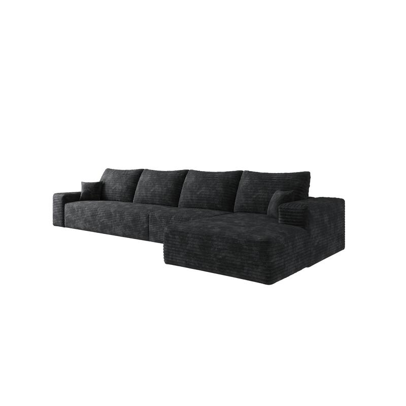 Large Sleeper Sectional Couch L-Shape Floor Modular Recliner Sofa Corduroy Upholstered Chaise Lounge with Ottoman for Livingroom