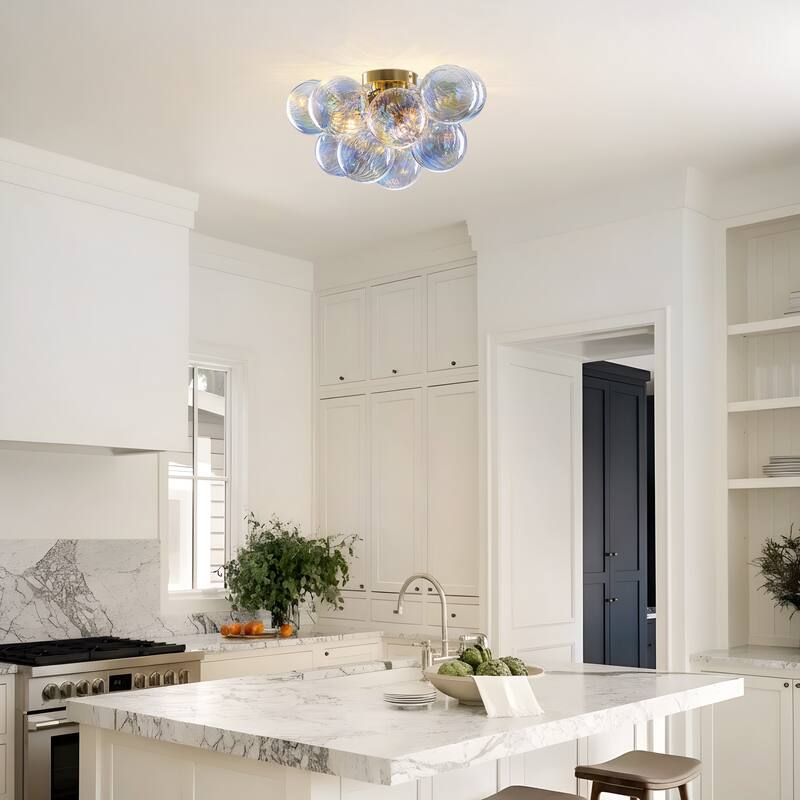 Starsky 3-Light 18in. Contemporary Glass Bubble Semi Flush Mount