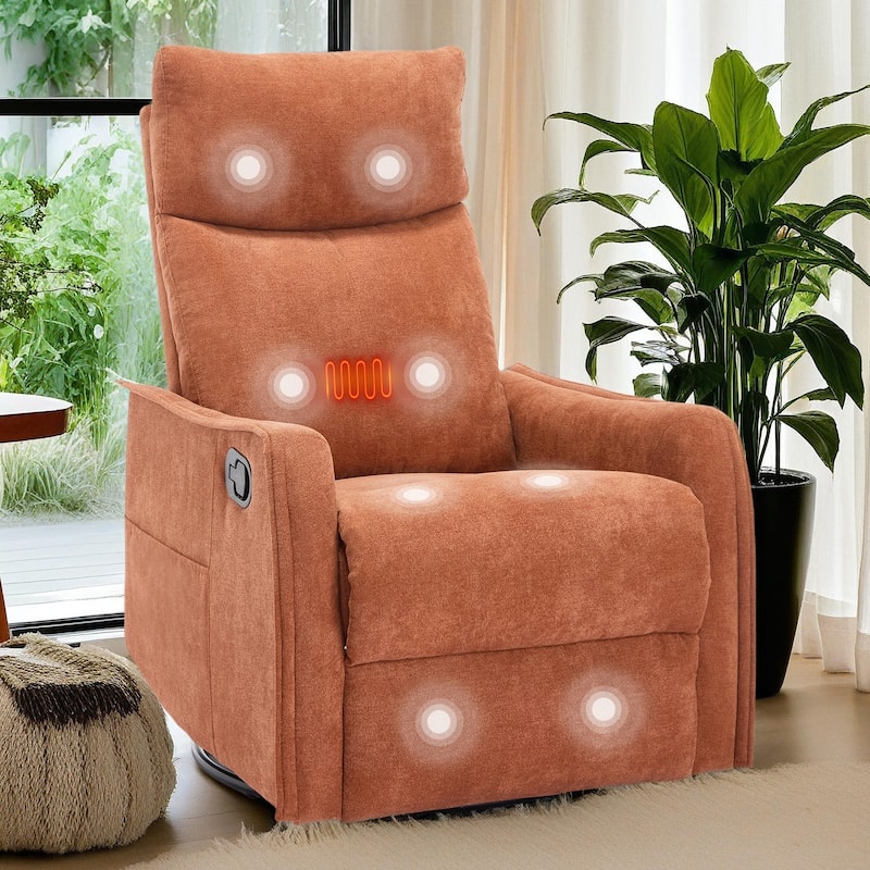 360° Swivel Rocker Recliner Chair with Massage and Lumbar Heating - Orange