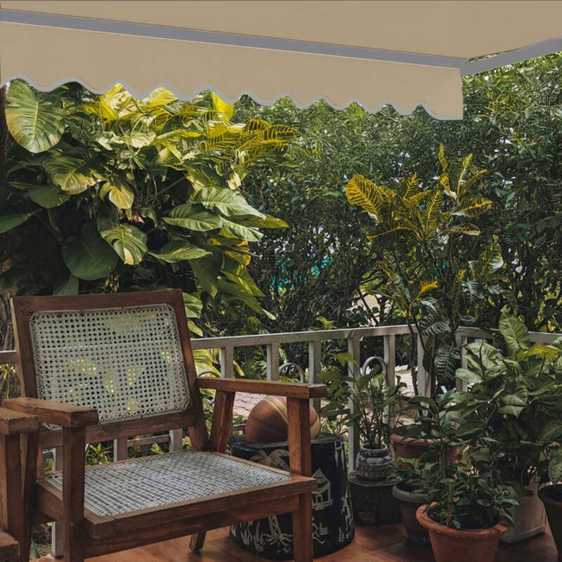 ALEKO Caribbean Manual Retractable Patio Awning - White Frame - Desert Sand - 10 x 8 Feet