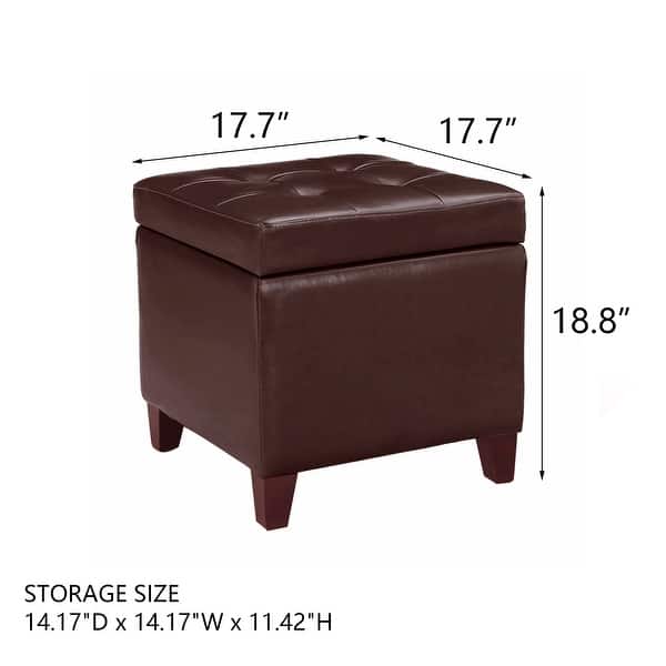 dimension image slide 11 of 15, Adeco Bonded Leather Storage Ottoman Square Tufted Cube Footstool